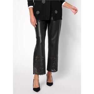 Isaac Mizrahi Live! Cropped Pants Perforated Hem Faux Leather Black Womens 0P